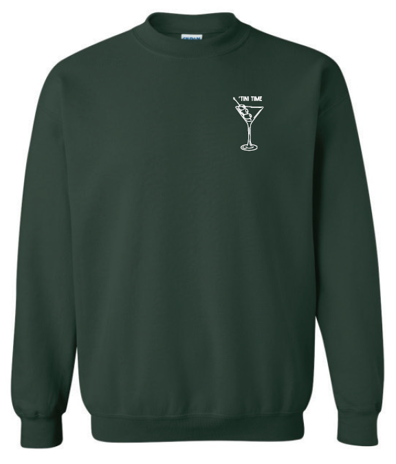 Green crew neck sweater with 'tini time logo